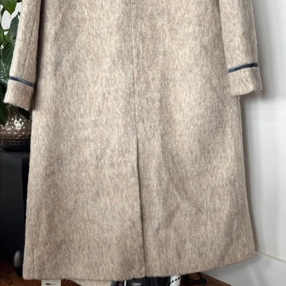 Motf Wool Blend Beige Ivory Long Duster Coat/Jacket Sz L Blue Velvet Trim - Picture 14 of 14